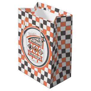Retro Vintage Halloween Sign –Trick or Treat Plaid Medium Gift Bag