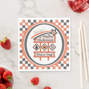 Retro Vintage Halloween Sign –Trick or Treat Plaid Napkin