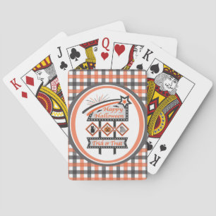Retro Vintage Halloween Sign –Trick or Treat Plaid Playing Cards