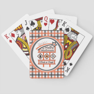 Retro Vintage Halloween Sign –Trick or Treat Plaid Playing Cards