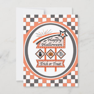 Retro Vintage Halloween Sign –Trick or Treat Plaid Postcard