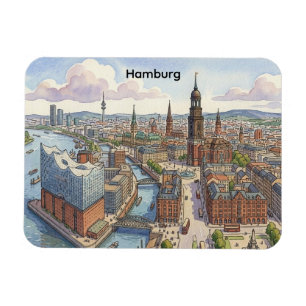 Retro Vintage Hamburg City Panorama View Magnet