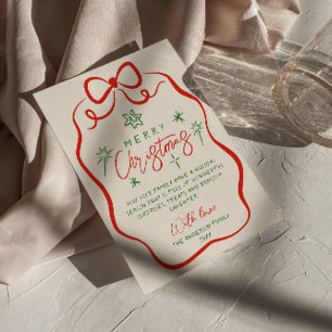 Retro Vintage Hand Drawn Quirky Bow Christmas Holiday Card