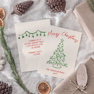 Retro Vintage Hand Drawn Unique Tree Christmas Holiday Card