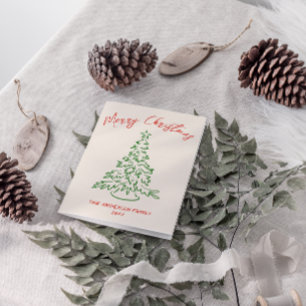 Retro Vintage Hand Drawn Unique Tree Christmas Holiday Card