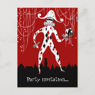 Retro vintage harlequin clown confetti party invitation postcard