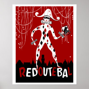 Retro vintage harlequin clown music cover poster