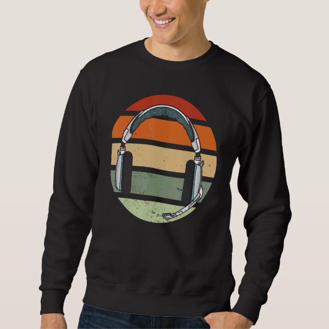 Retro Vintage Headphone Video Gamer Sweatshirt (Front)