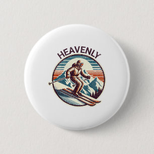 Retro Vintage Heavenly California Ski Resort Winte 6 Cm Round Badge