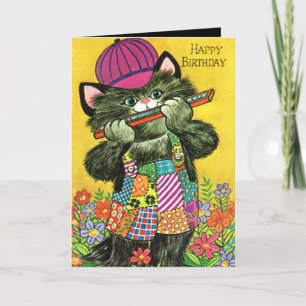 retro vintage hobo cat lovers Birthday Card