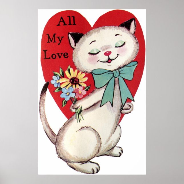 Retro vintage Holiday cat Valentine poster (Front)