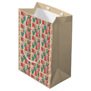 Retro Vintage Holly Jolly Vibes Christmas Cream Medium Gift Bag