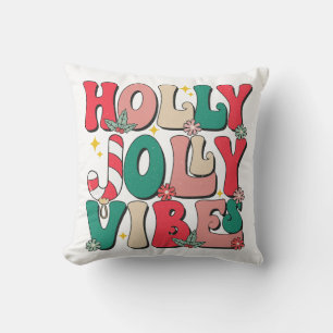 Retro Vintage Holly Jolly Vibes Festive Cushion