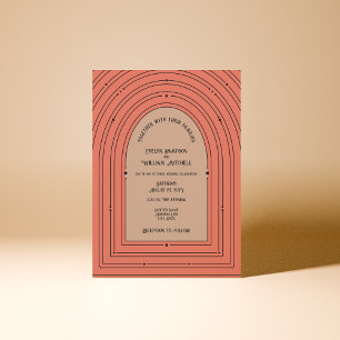 Retro Vintage Inspired Arch Muted Coral Wedding Invitation