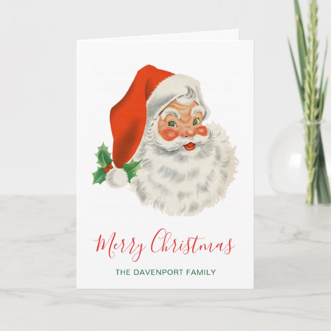 Retro Vintage Jolly Santa Claus Christmas Holiday Card (Front)