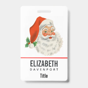 Retro Vintage Jolly Santa Claus Christmas ID Badge