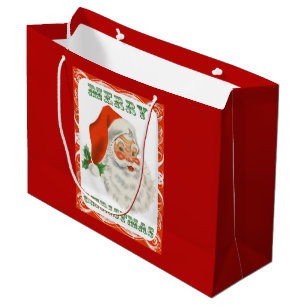 Retro Vintage Jolly Santa Claus Christmas Large Gift Bag