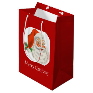 Retro Vintage Jolly Santa Claus Christmas Medium Gift Bag
