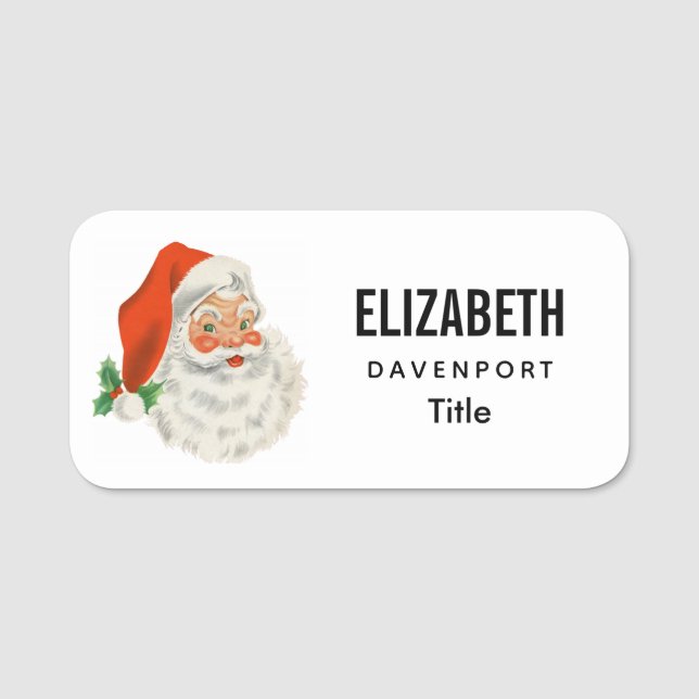 Retro Vintage Jolly Santa Claus Christmas Name Tag (Front)