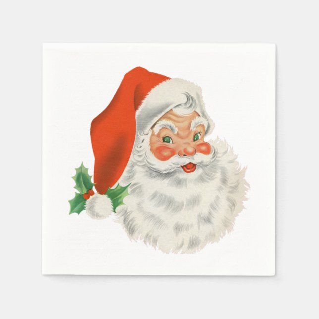 Retro Vintage Jolly Santa Claus Christmas Napkin (Front)