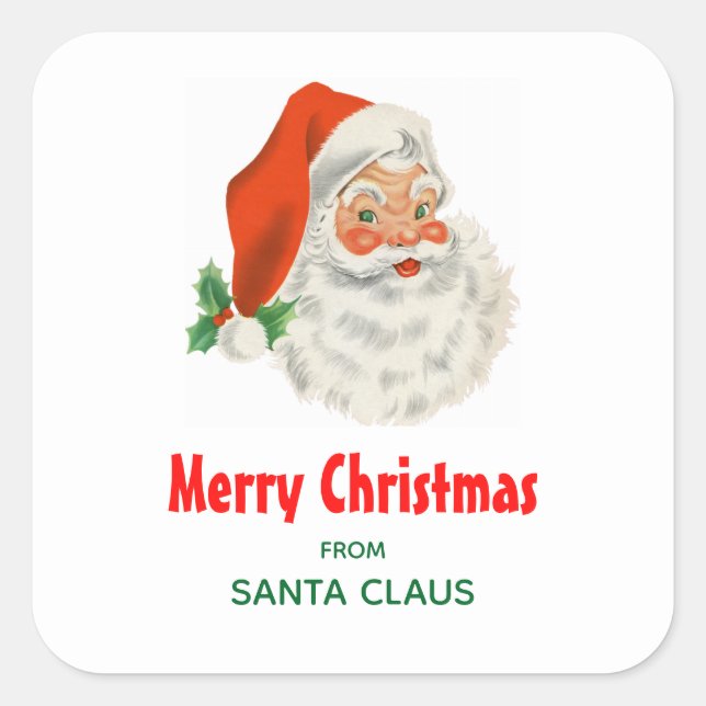 Retro Vintage Jolly Santa Claus Christmas Square Sticker (Front)