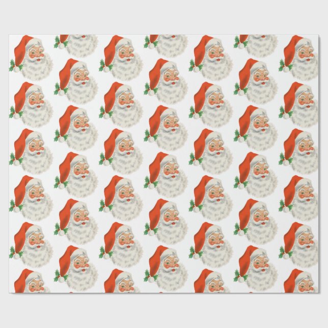 Retro Vintage Jolly Santa Claus Christmas Wrapping Paper (Flat)