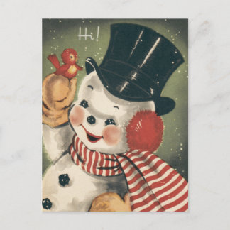 Retro Vintage Jolly Snowman Holiday Postcard