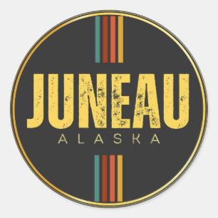 Retro vintage Juneau City Alaska State 70s Groovy  Classic Round Sticker