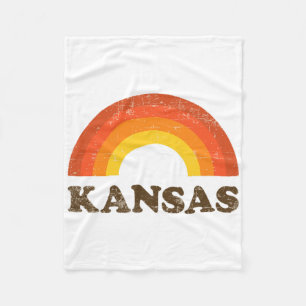Retro Vintage Kansas Souvenir 70s Rainbow Distress Fleece Blanket