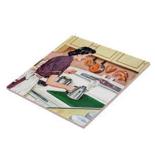 retro vintage kitchen lady ceramic tile