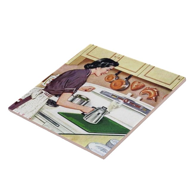 retro vintage kitchen lady ceramic tile (Side)