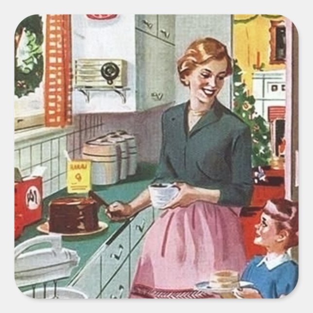 retro vintage kitchen lovers square sticker (Front)