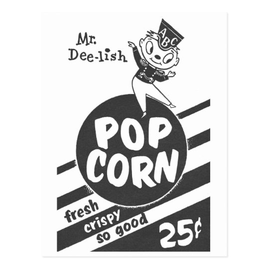 Retro Vintage Kitsch Popcorn Mr. Dee-lish Postcard