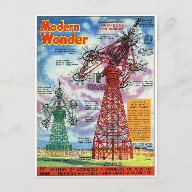 Retro Vintage Kitsch Sci Fi 30s Modern Wonder Postcard (Front)