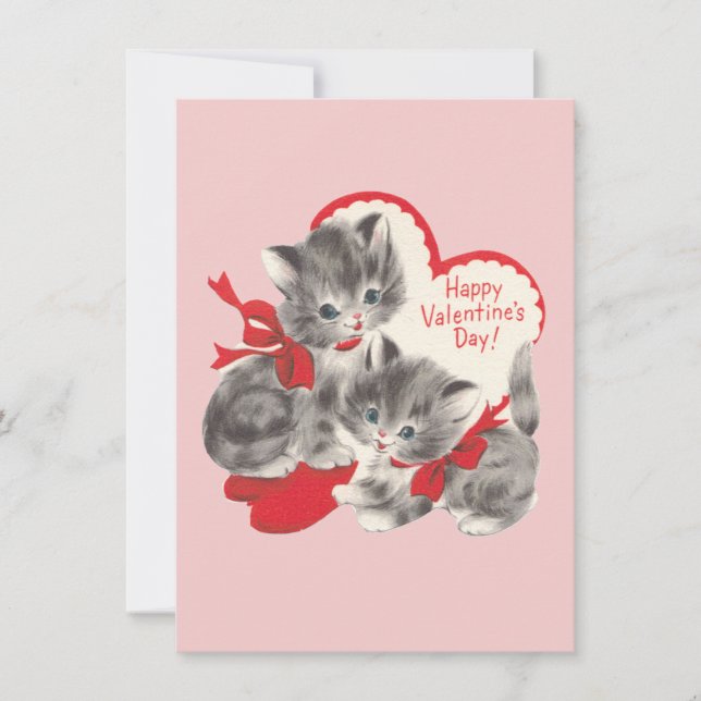 Retro Vintage Kitten Valentines Card (Front)