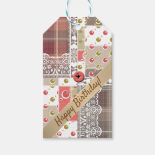 Retro vintage lace plaid chequered patchwork boho gift tags