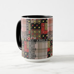 Retro vintage lace plaid chequered patchwork boho mug
