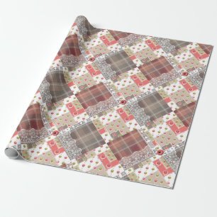 Retro vintage lace plaid chequered patchwork boho wrapping paper