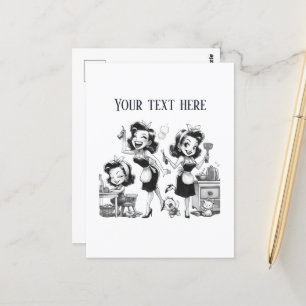 retro vintage lady add text  postcard