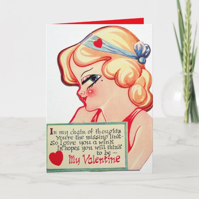 retro vintage lady Valentine Holiday Card (Front)