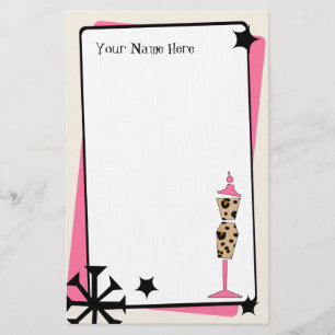 Retro Vintage Leopard Print & Pink Dress Form Stationery