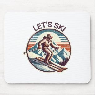 Retro Vintage Let's Ski Resort Winter Skiing Mouse Pad