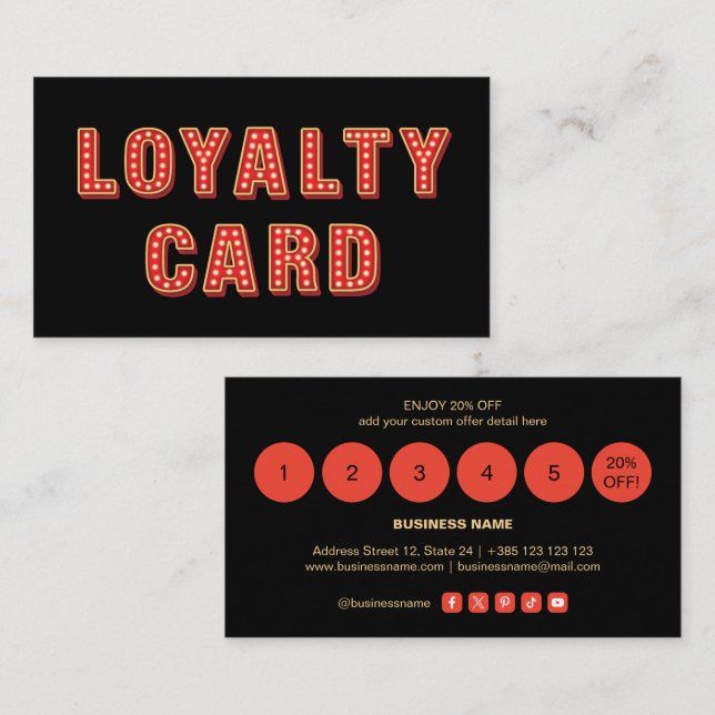 Retro Vintage Letters Loyalty Card  (Front/Back)