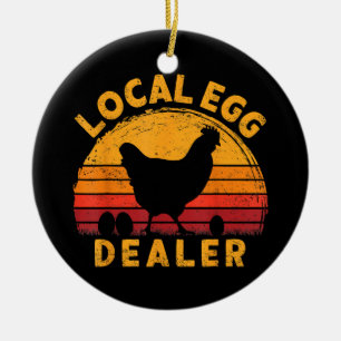 Retro Vintage Local Egg Dealer Farmer Chicken Egg Ceramic Ornament