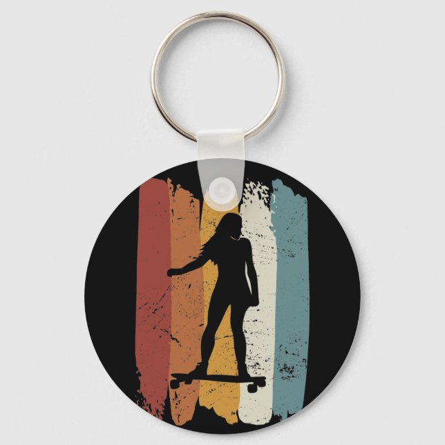 Retro vintage Longboard girl Key Ring (Front)