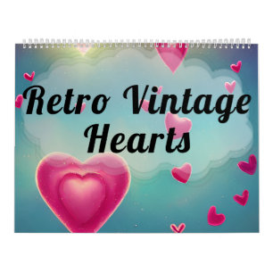 Retro Vintage Love Hearts Colourful Art Valentines Calendar