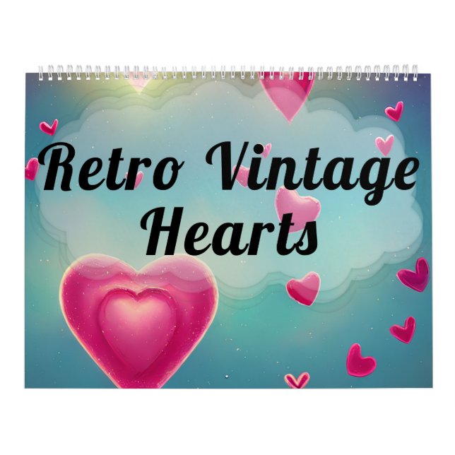 Retro Vintage Love Hearts Colourful Art Valentines Calendar (Cover)