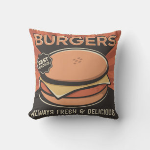 Retro Vintage Man Cave Fresh hamburger Cushion