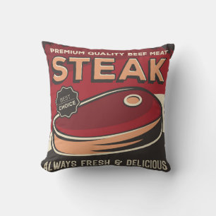 Retro Vintage Man Cave Fresh Red Meat Cushion
