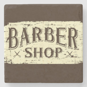 Retro Vintage Man Cave rustic Barber Sign Stone Coaster